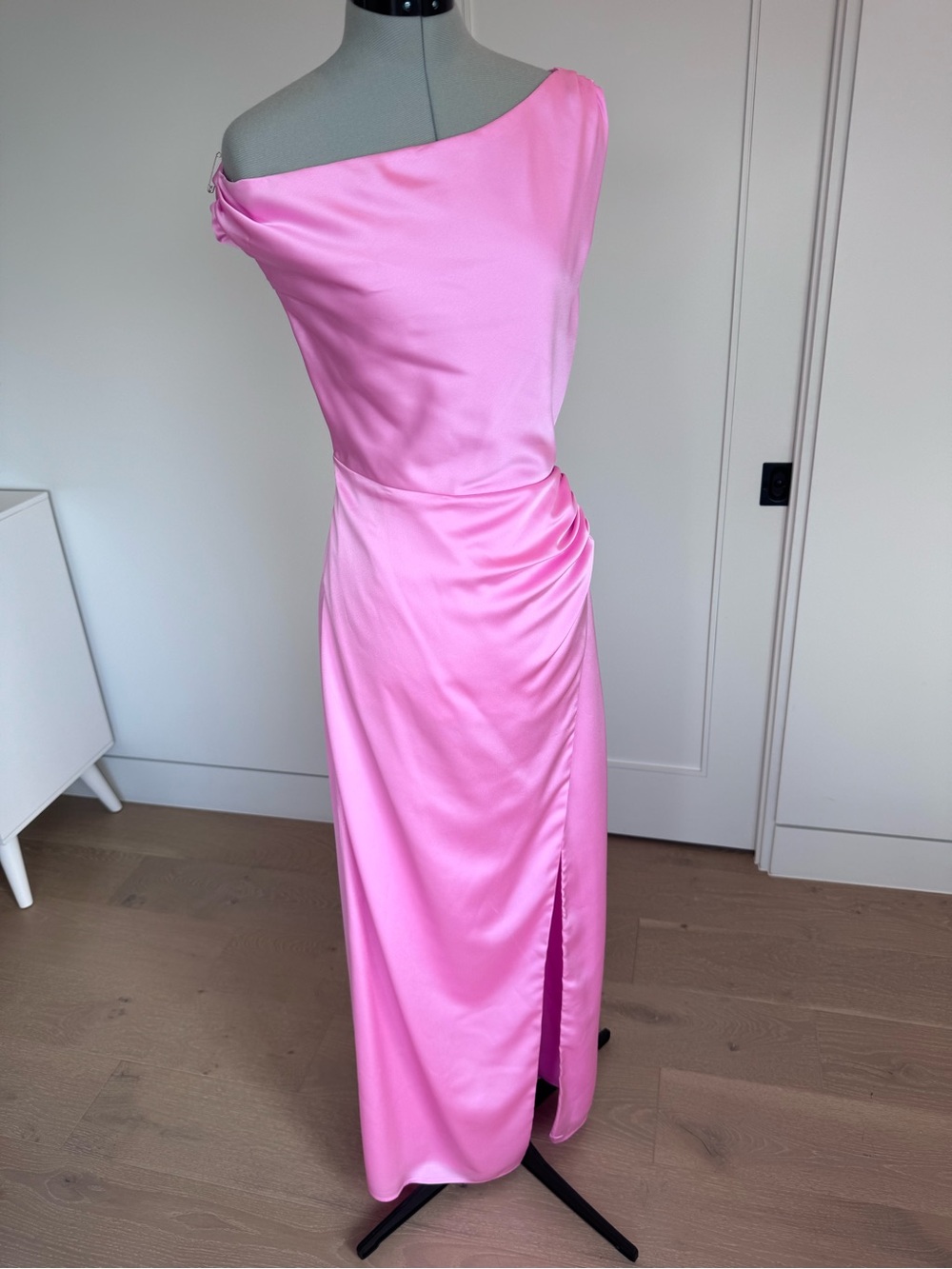 Pink Off-Shoulder Satin Evening Dress